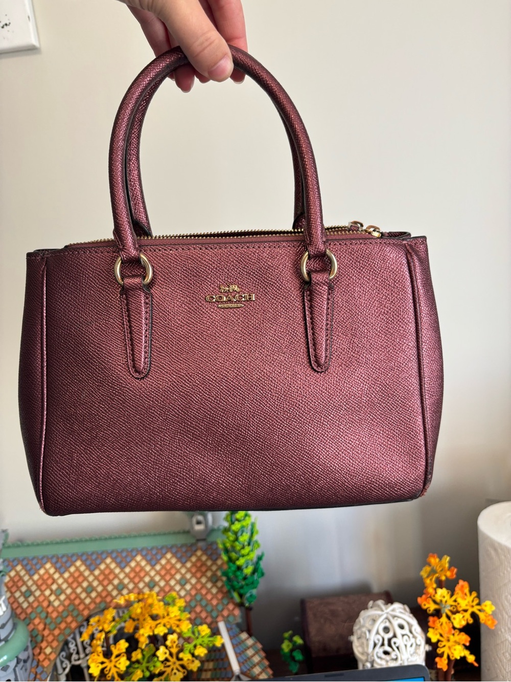 Coach Mini Surrey Carryall Handbag/ Crossbody in metallic wine
